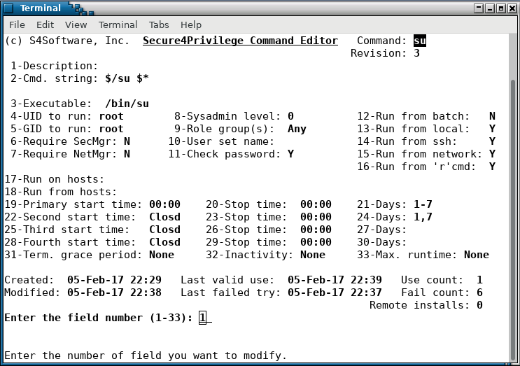 Secure4Privilege - command profile editor