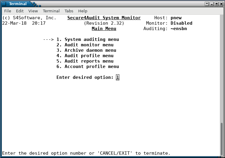 Secure4Audit - main menu