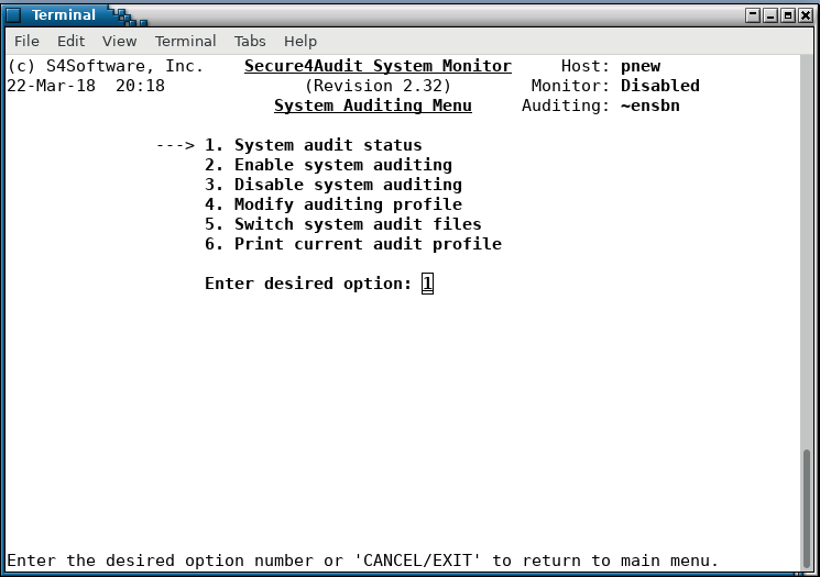 Secure4Audit - system auditing menu