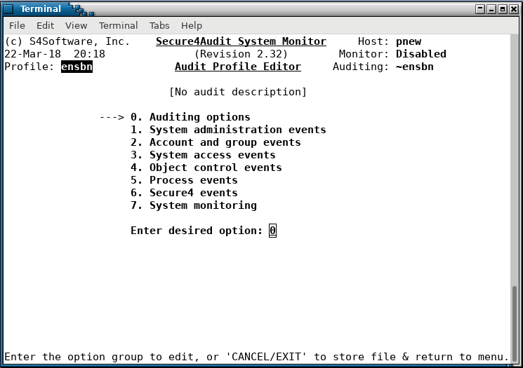 Secure4Audit - audit profile main selector page