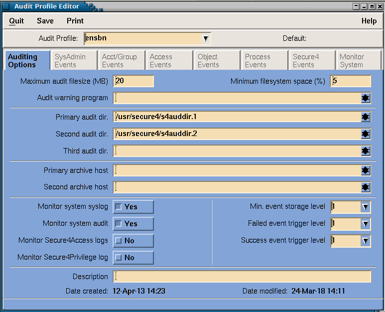 Secure4Audit - Primary Auditing Options Screen