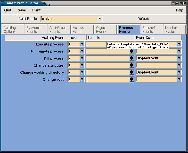 Secure4Audit - Process Events Editor