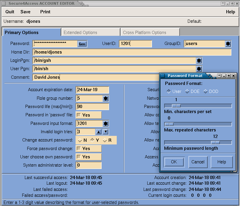 Secure4Access - Primary options editor