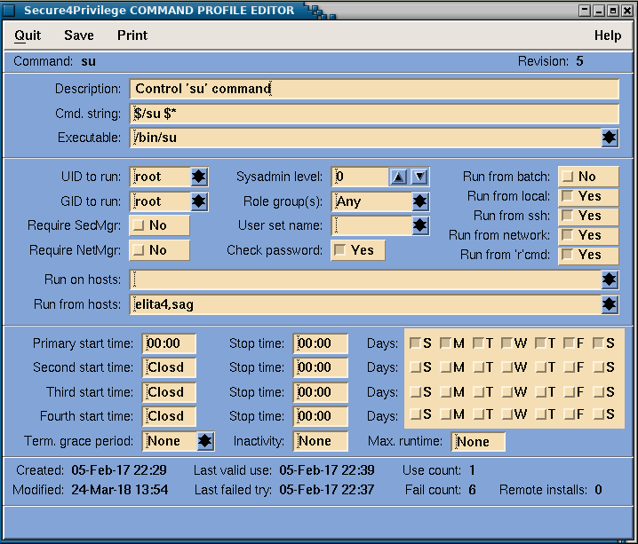 Secure4Privilege - Command profile editor