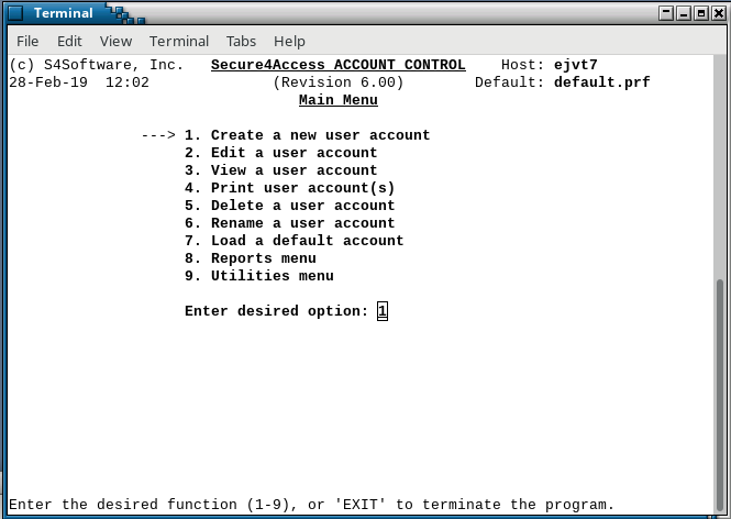 Secure4Access account editor menu
